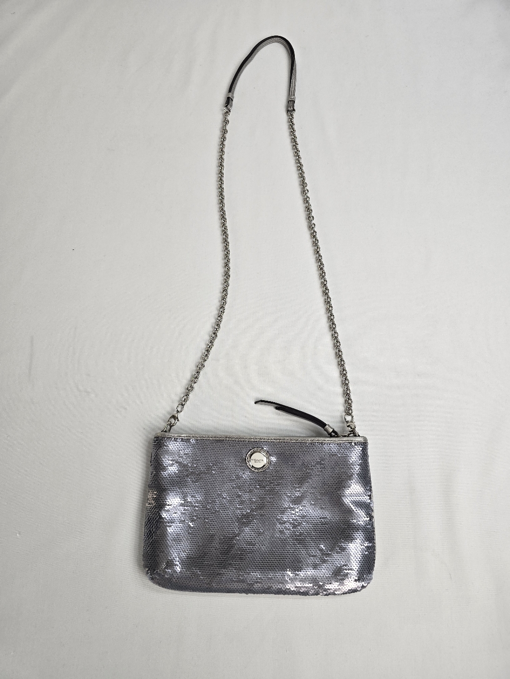 Coach Metallic Silver Sequin Crossbody Purse Formal Rare